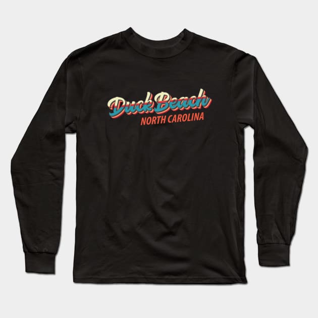 Duck Beach North Carolina Outer Banks Vintage Rainbow Script Long Sleeve T-Shirt by TGKelly